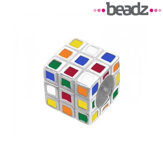 Zilveren bedel Rubiks cube