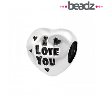 Zilveren bedel hartje - I love you